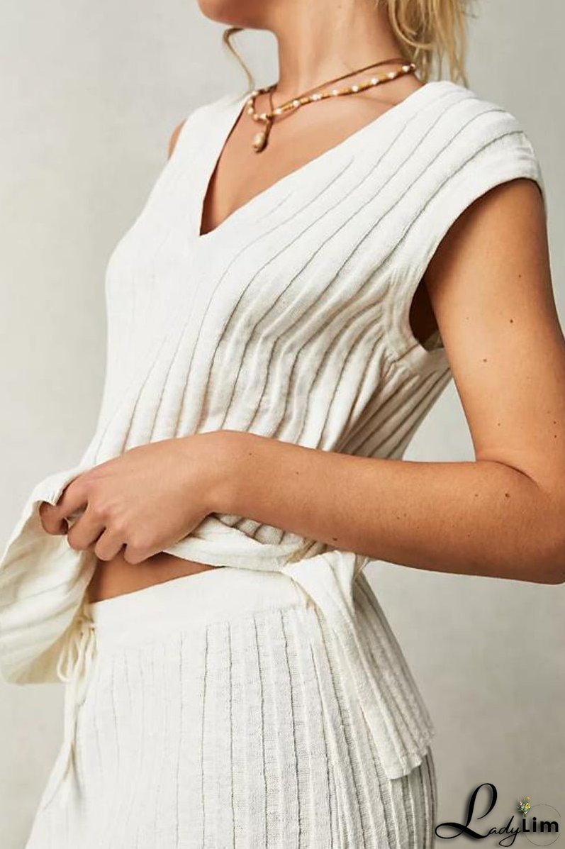 Sexy Simplicity Solid Draw String V Neck Sleeveless Two Pieces