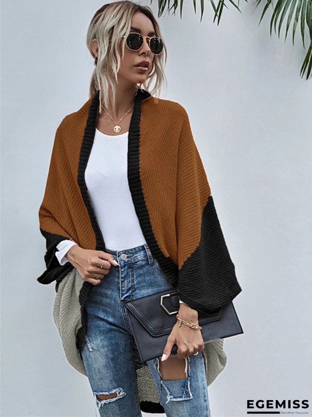 Contrast Shawl Knitted Cardigan Sweater | EGEMISS