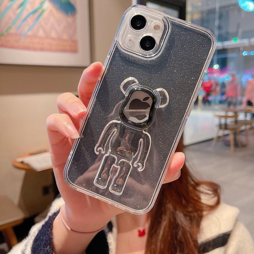 3D Glitter Head Transparent Bearbeick Phone Case