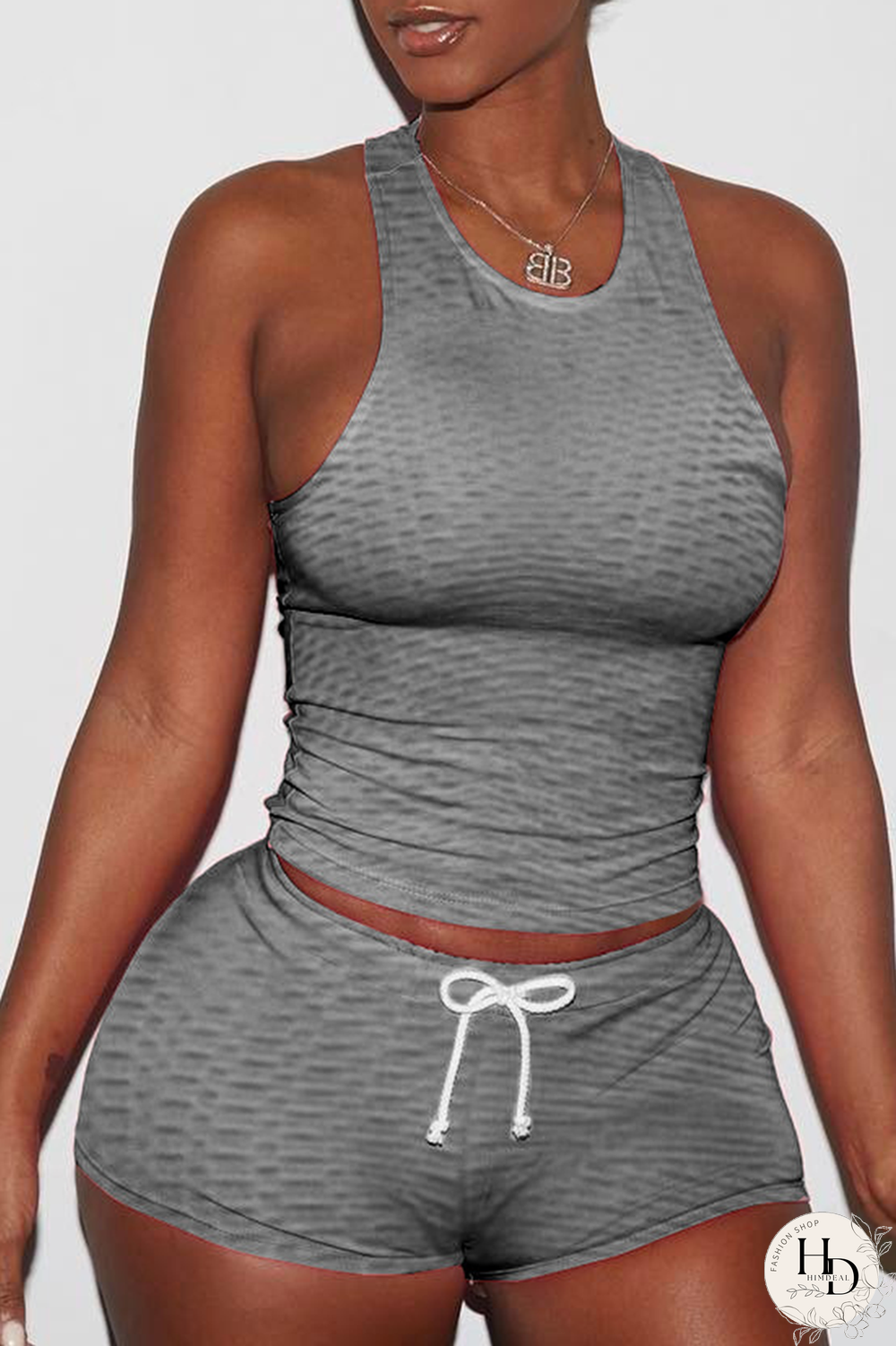 Pink Sexy Solid Backless O Neck Sleeveless Two Pieces