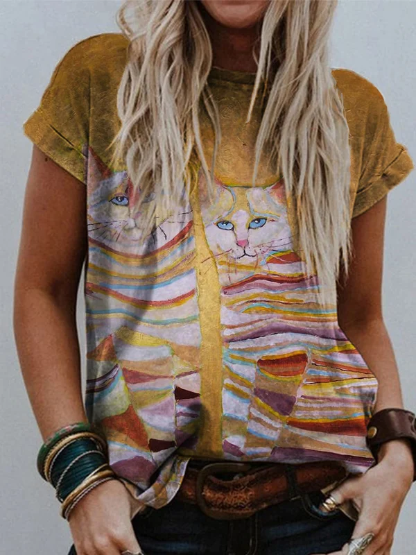Cat Colorful Glitter Art T Shirt