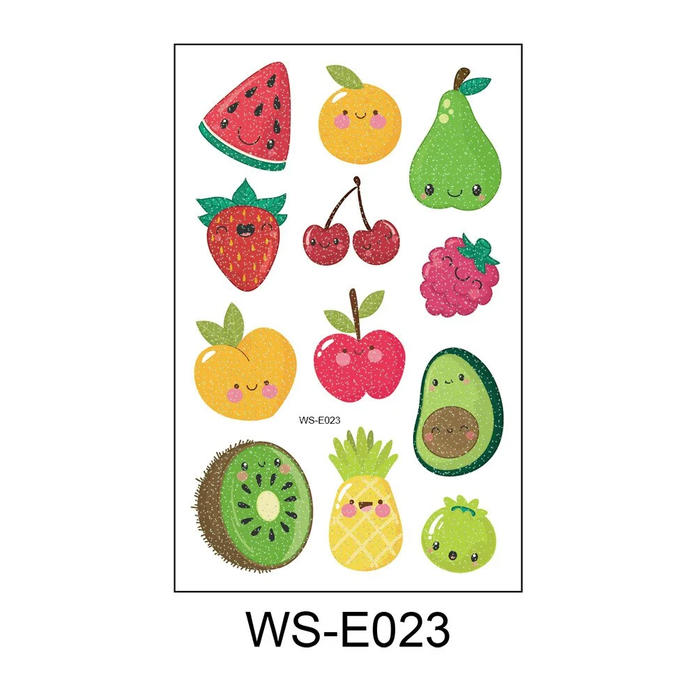 vegetable Fruit Cartoon Tattoo Stickers Fake Tattoos Paste on Face Arm Leg for Cute Kids Body Art Sticker