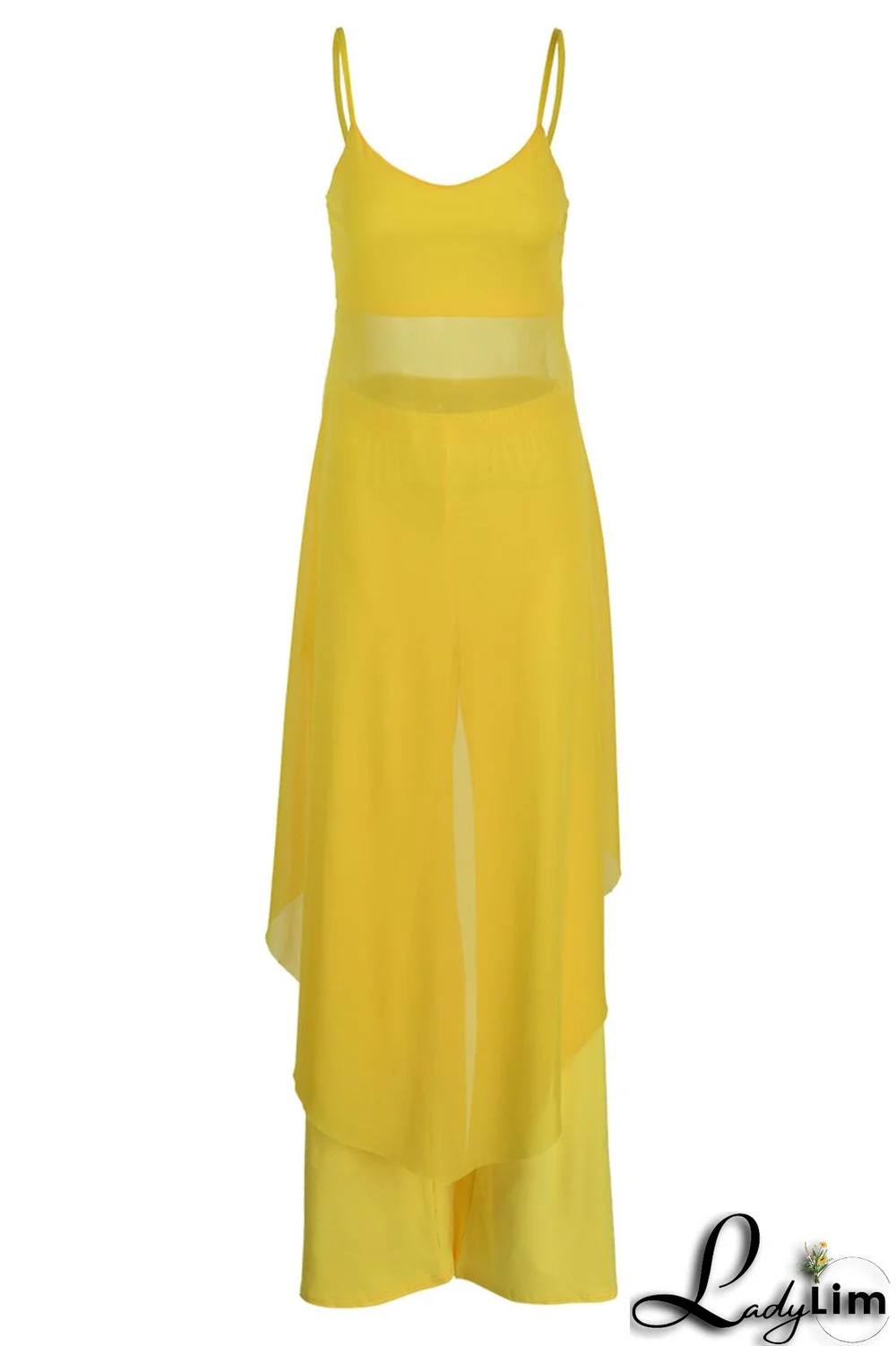 Tangerine Casual Solid Split Joint Asymmetrical Spaghetti Strap Sleeveless Two Pieces