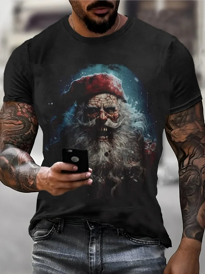 Mens Gothic Horror Santa Print T-Shirt