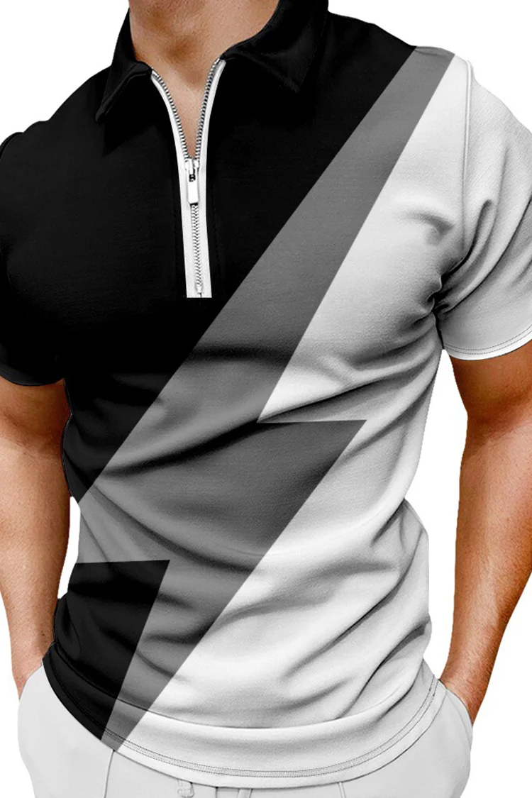 BrosWear Fashion Men's Abstract Color-Blocking Casual Short Sleeve  Polo Shirt