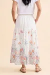 White Floral Embroidered Tiered Skirt, Breathable Cotton Eyelet Skirt, Bohemian Printed Long Skirt for Women, Vacation Casual Skirt
