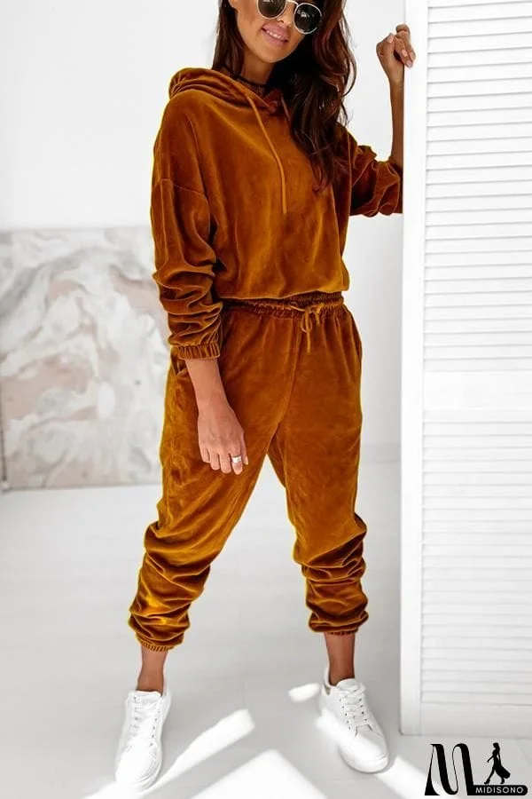 MidiSono - Velvet Drawstring Hooded Joggrt Set