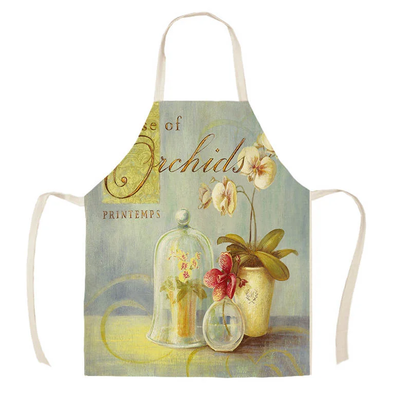 Linen Kitchen Apron - Flower And Grass letclo pha