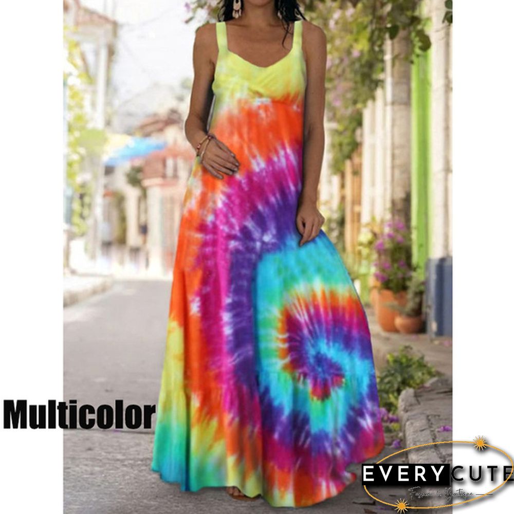 Summer Tie-Dye 3D Printed Dress Bohemian Off The Shoulder Mopping Dress Plus Size S-5Xl
