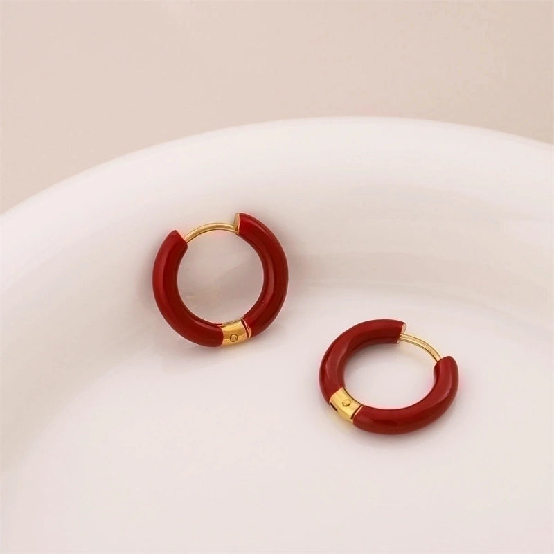 1 Pair Minimalist Circle Enamel Plating Stainless Steel Titanium Steel 18K Gold Plated Earrings