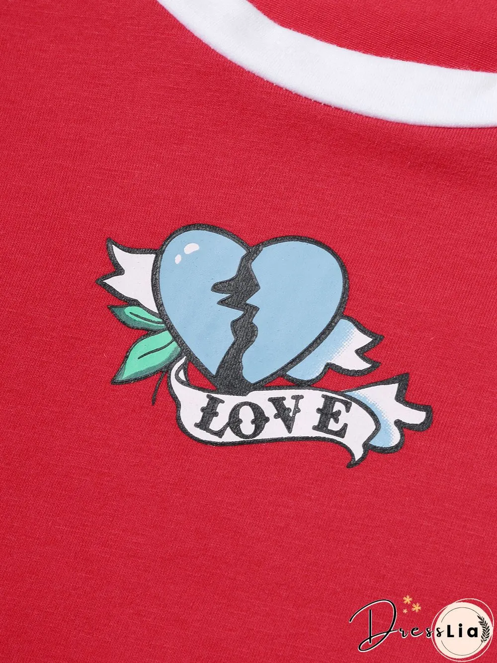 Heart Graphic Contrast Color Short Sleeve Crop Top