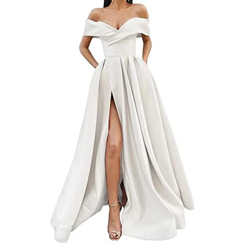 Brownm Brownm 2025 New Party Evening Dress Word Shoulder-Singing Noodles Long Overseas Warehouse Dress