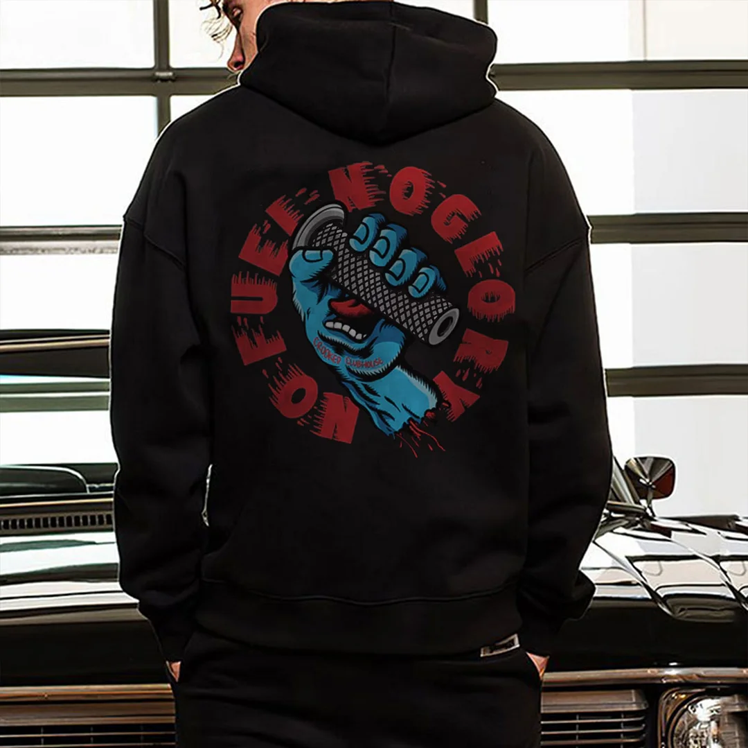 NO FUEL NO GLORY Screw in Hand Graphic Black Print Hoodie