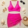 High-Waisted Ruched Skirt Bikini Set with Mesh Panel, 100% Swimwear for Beach Vacation by Inlyline