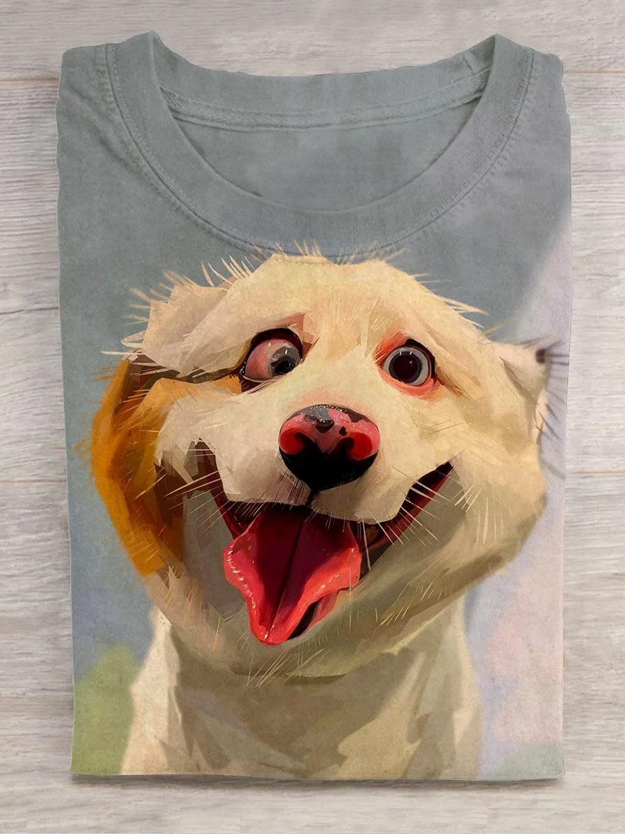 Funny Dog Art Print Casual T-shirt