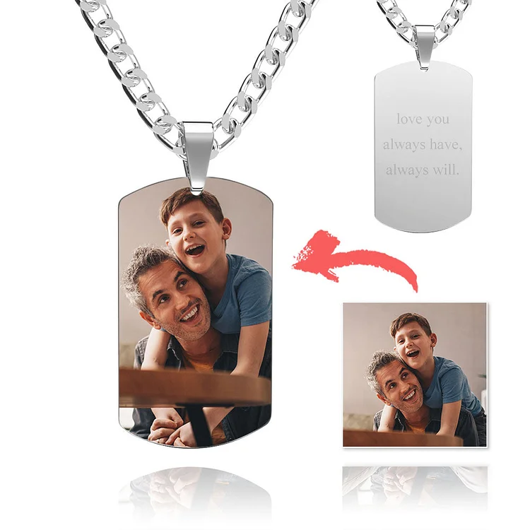 Men's Stainless Steel Dog Tag Photo Pendant Necklace For Dad