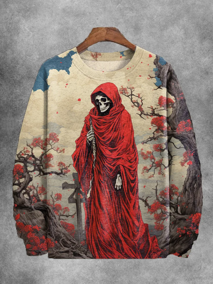 Men's Halloween Skull Grim Reaper Print Casual Sweatshirt