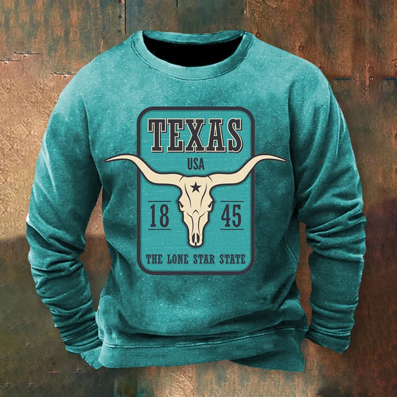 Round Neck Vintage Bull Head Digital Print Sweatshirt