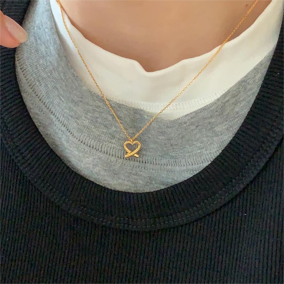 925 Sterling Silver Korean Heart Geometric Silver Electroplating Necklaces