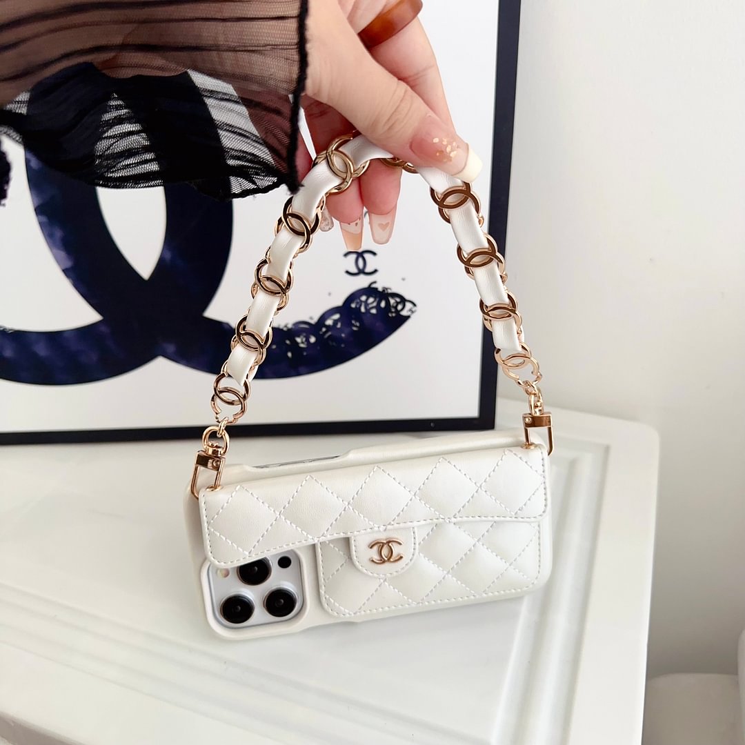 Chanel Official Hand Chain Cardholder Leather iPhone Case Crossbody Cord