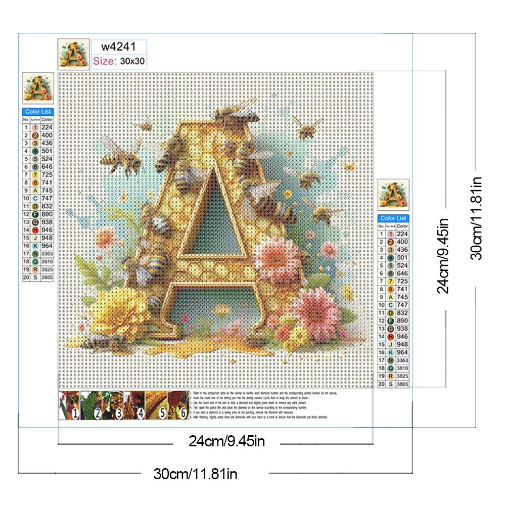 Full Round Diamond Painting 30*30cm - Bee Letter A