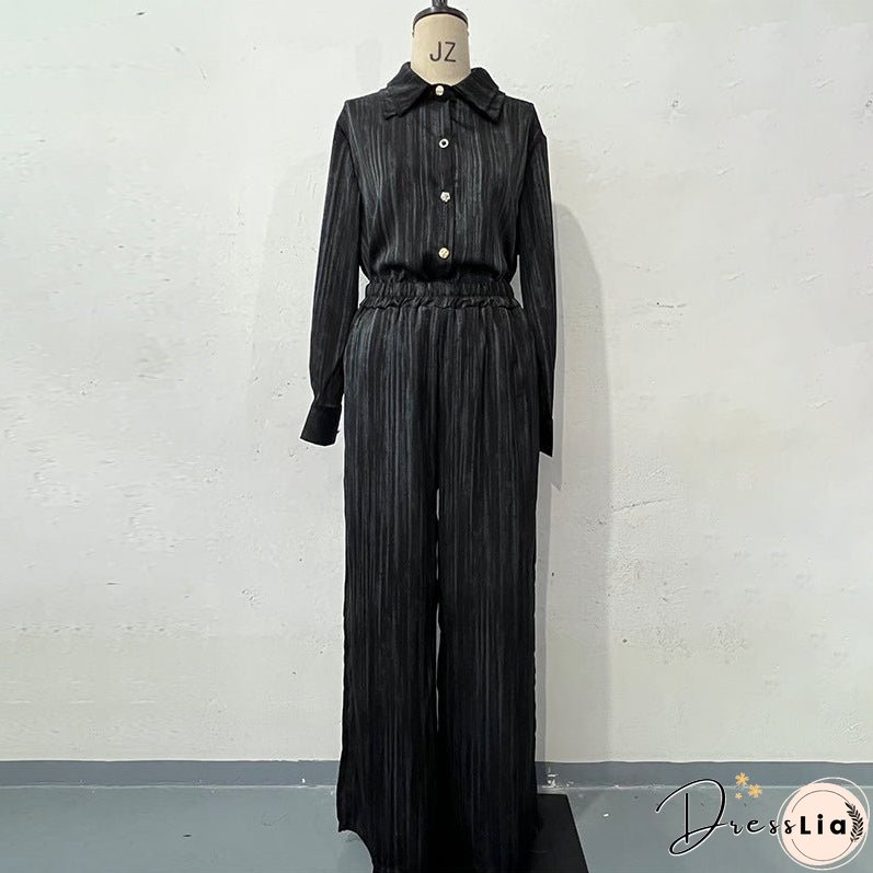 Autumn Jacquard Long-sleeved Loose Two-piece Set Pants