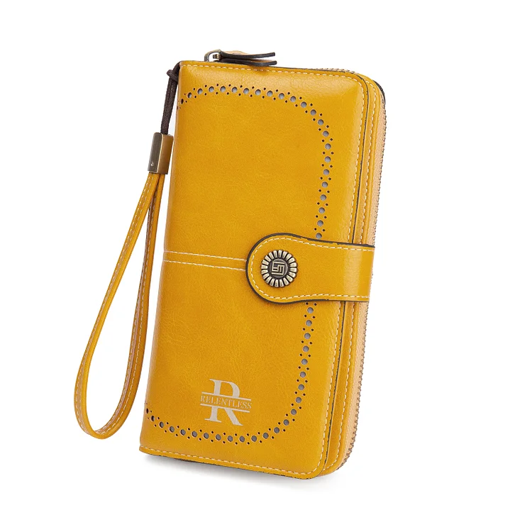 Personalized Monogram Ladies Wallet PU Leather Long Style Wallet Yellow