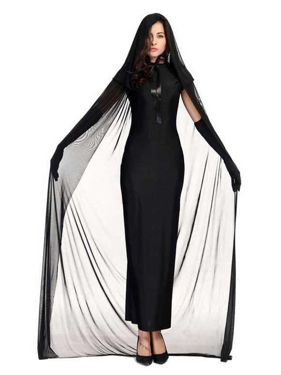 Halloween Costume Women Black Dress Cloak Tulle Performance Costume Novameme