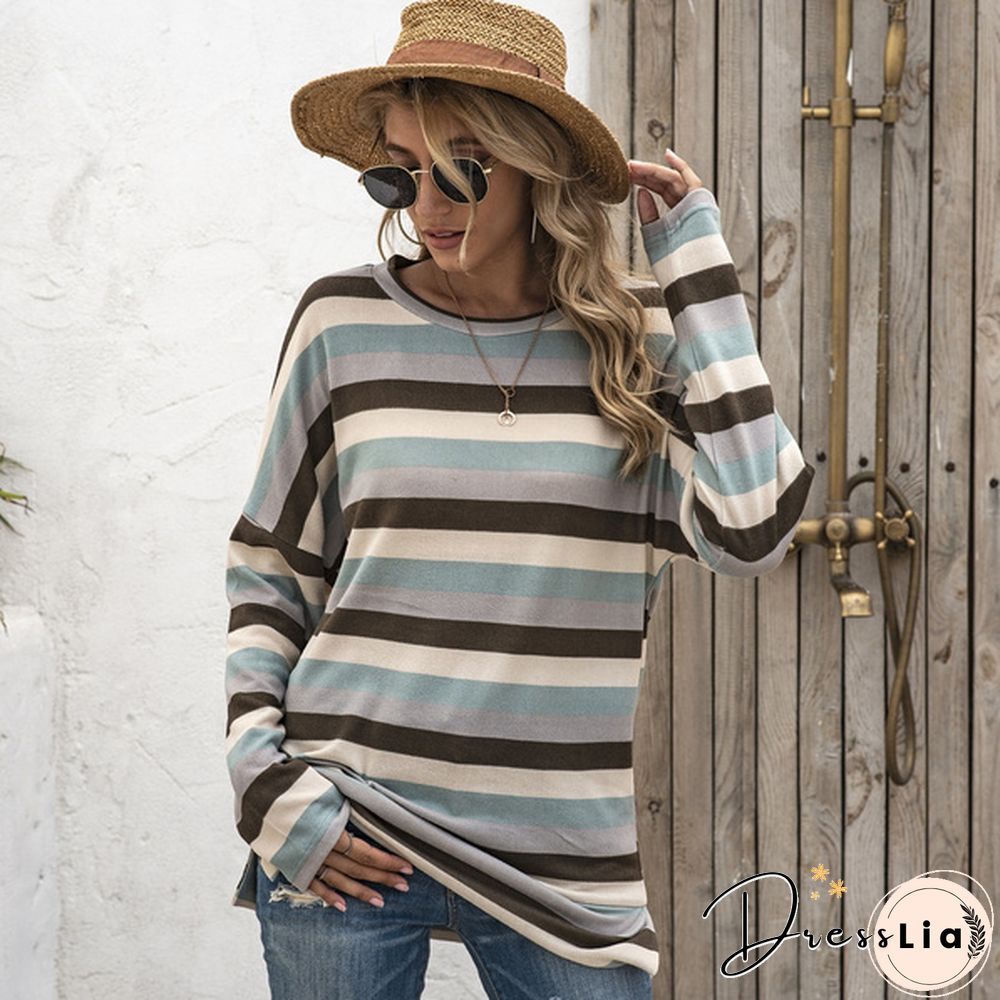 Basic Striped T-shirt Women Plus Size S-5XL Multi Colors Casual Cotton Stretchy Long Sleeve Tops Tee Spring Autumn