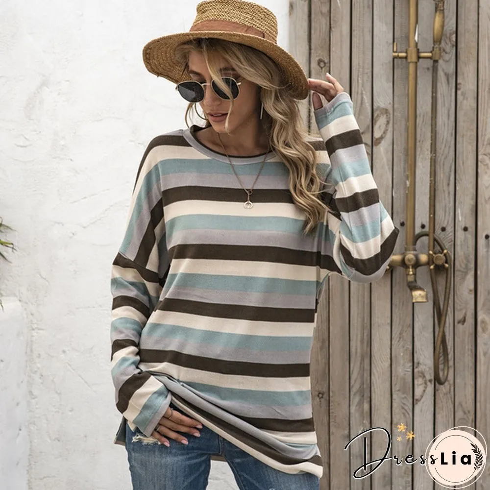 Basic Striped T-shirt Women Plus Size S-5XL Multi Colors Casual Cotton Stretchy Long Sleeve Tops Tee Spring Autumn