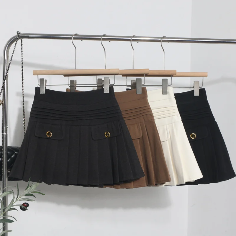 Uveng The Real Shot Of The Hairy Skirt Women's Autumn And Winter High-Waist A Word Small Incense Style Skirt Small Skirt 8262