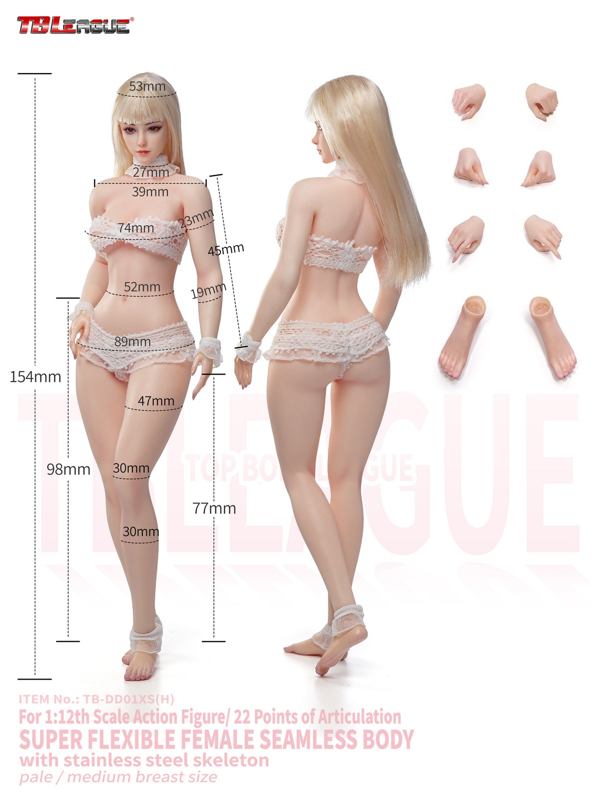 TBLeague - 1/12 Seamless Female Body with Head Sculpt TB-DD01XSH TB-DD02XSH (Licensed)-