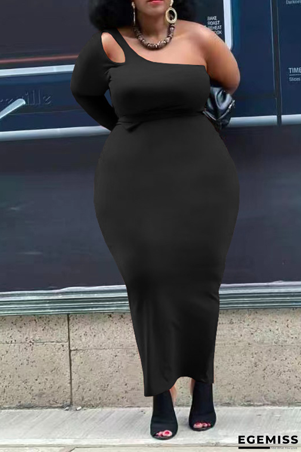 Black Casual Solid Patchwork Off the Shoulder Pencil Skirt Plus Size Two Pieces | EGEMISS