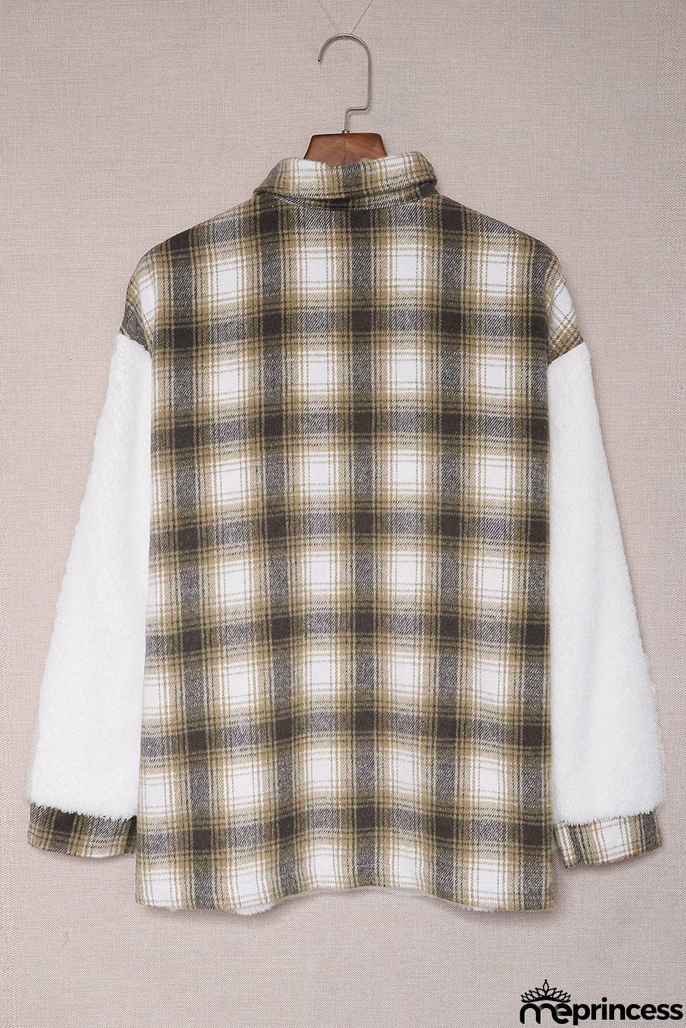 Plaid Patchwork Buttoned Pocket Sherpa Jacket