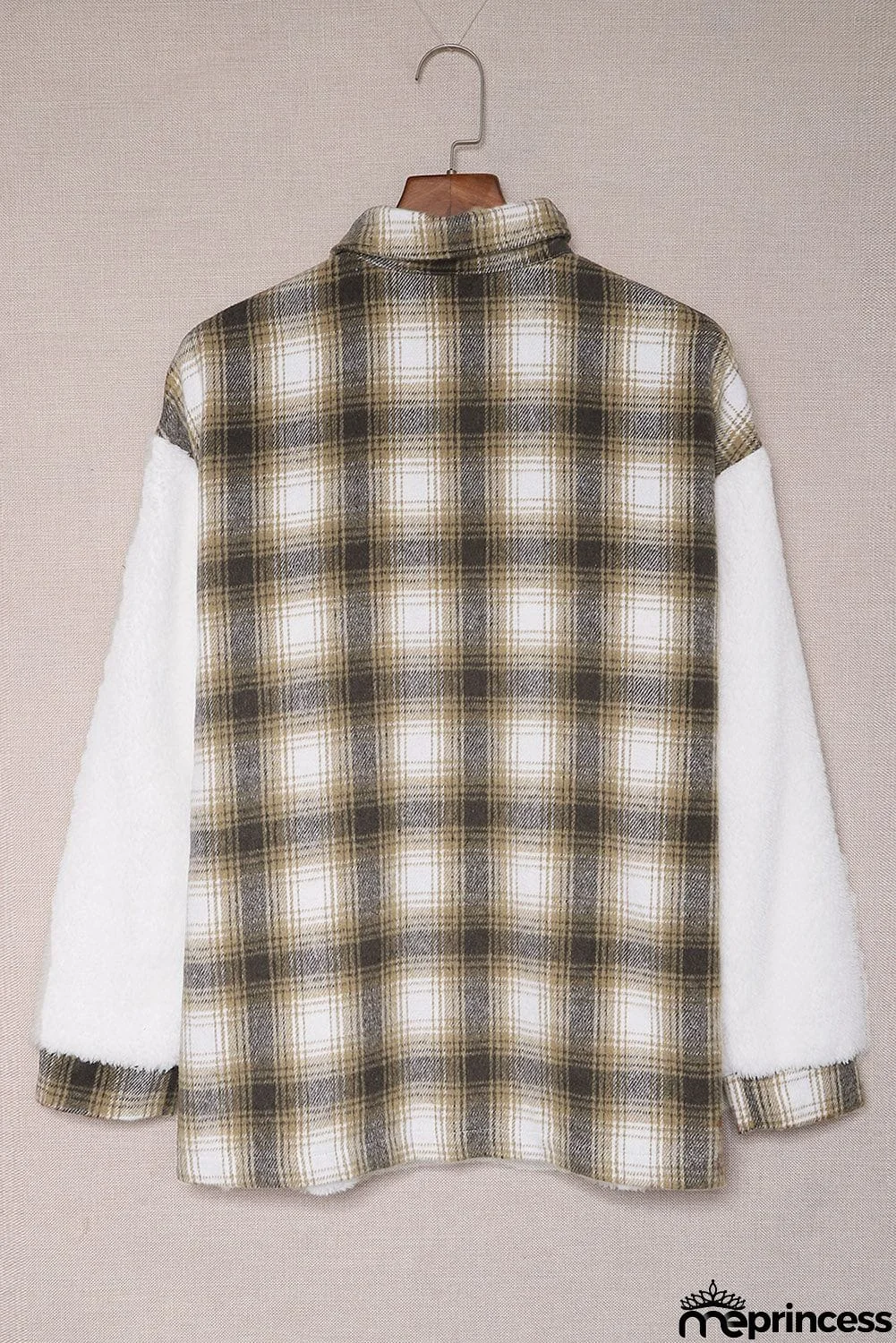 Plaid Patchwork Buttoned Pocket Sherpa Jacket
