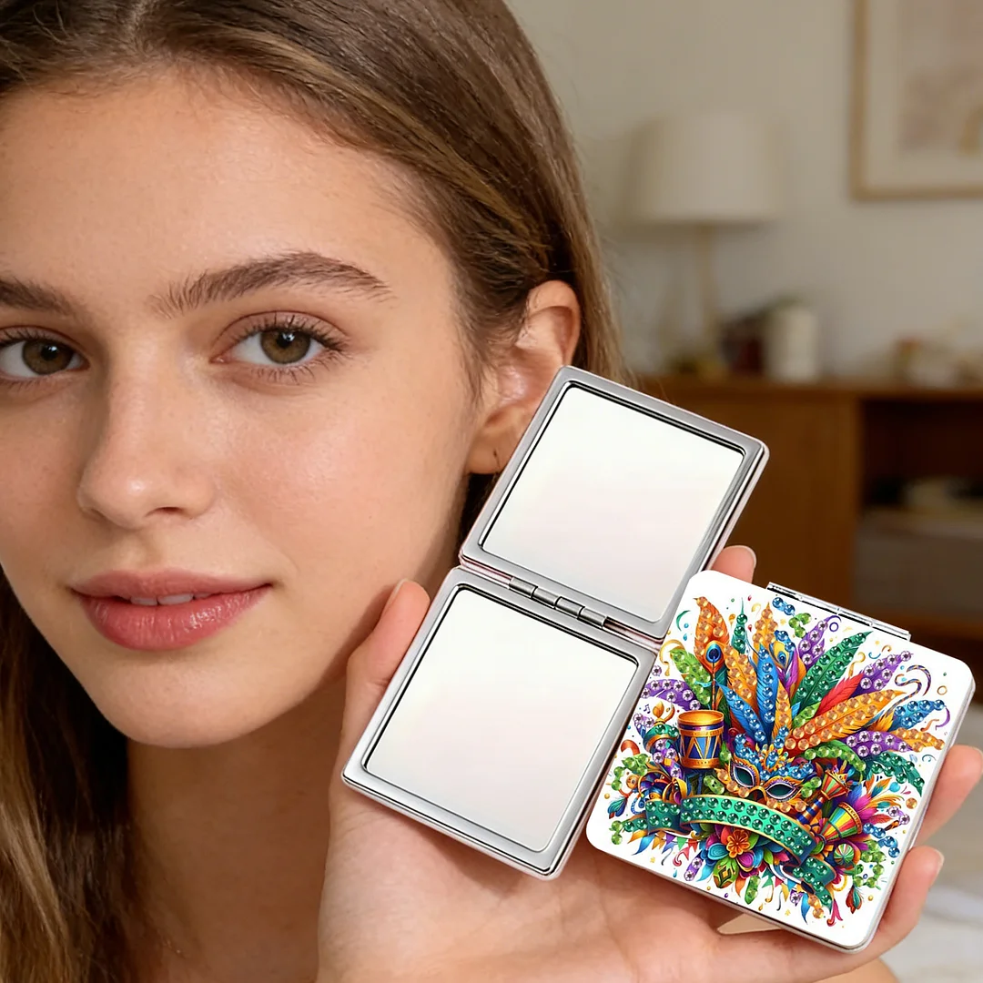 Mask-1 DIY Special Shaped Diamond Painting Compact Mirror Kits Diamond Art Painting Pocket Mirror for Beginners Adults Art Craft Woman Gifts