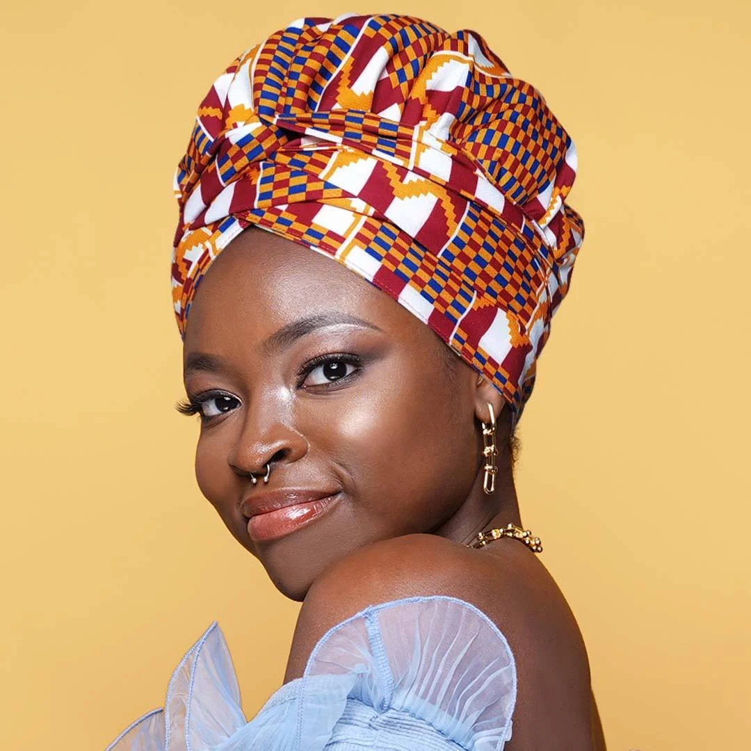African Print Head Wrap With Satin-Lined-AW1159