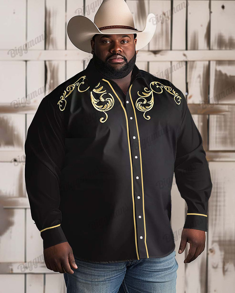 Men's Big and Tall Western Embroidered Print Long Sleeve Shirt