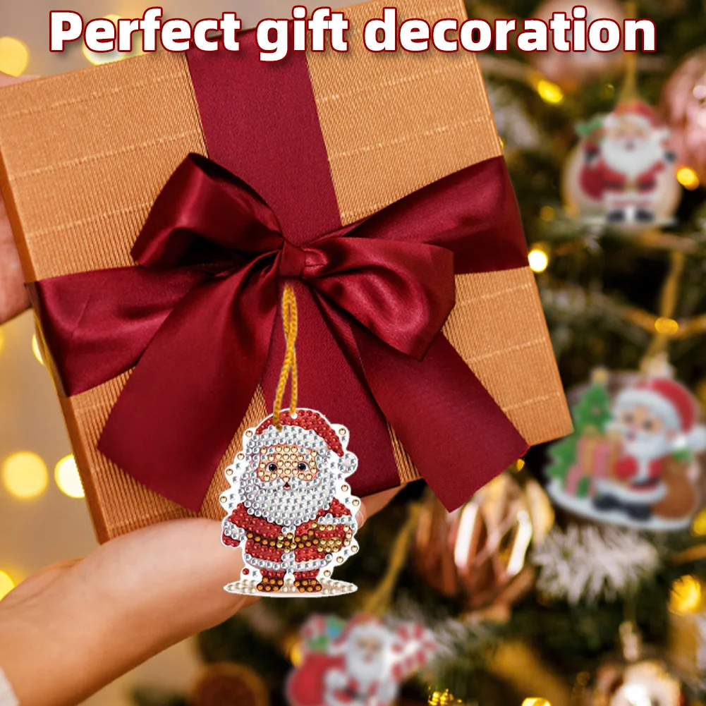 12Pcs Xmas Theme 2D Flat DIY Diamond Christmas Tree Pendant Wall Door Decoration