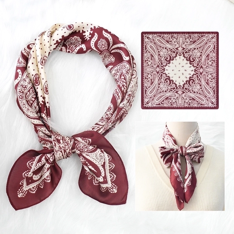 2 Pieces Women’s Elegant Plaid Flower Horse Satin Silk Scarf