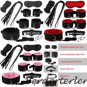 pornhint Pornhint Black Pink 8Pcs Kits Set Handcuffs Clamps Gag Whip Rope Restraint Suit Couples