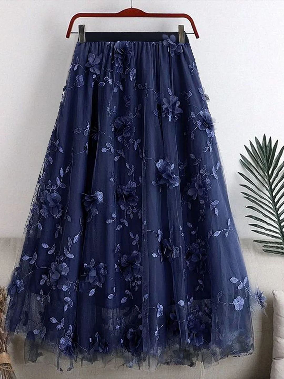 High-Waisted Plus Size Double Layer Tulle A-Line Midi Skirt | Spring/Summer Fashion With Embroidery | Available In Black, Pink, White, Navy Blue, Light Blue, And Violet Color | IFYHOME