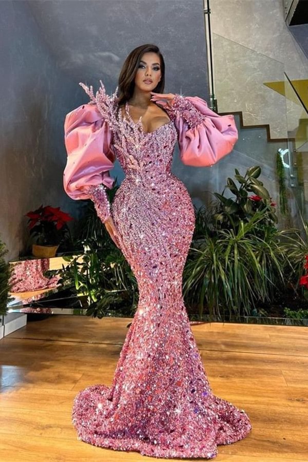 Bellasprom Long Sleeves Mermaid Prom Dress Sequins With Beads
