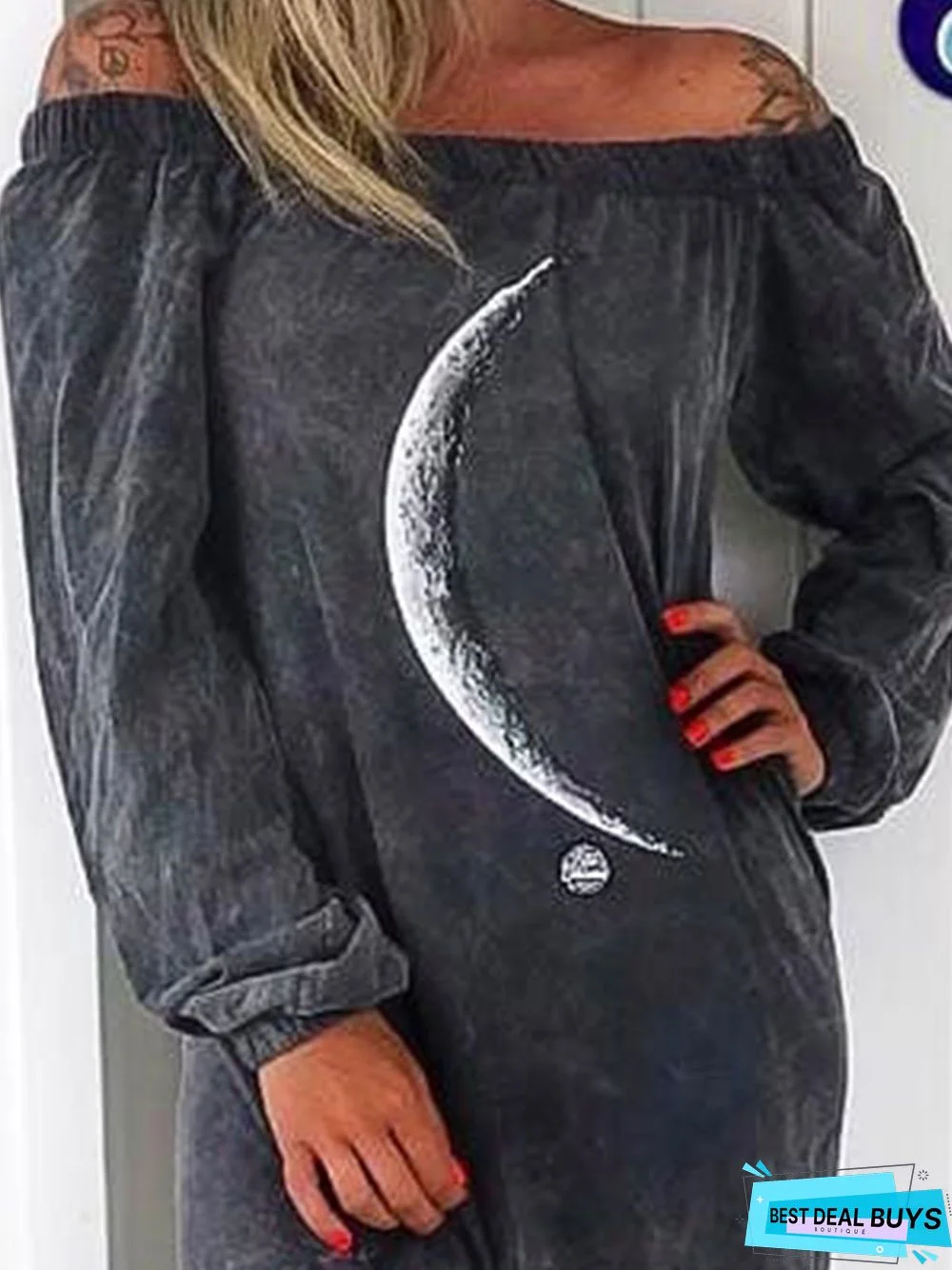 Black Off Shoulder Cold Shoulder Floral-Print Knitting Dress