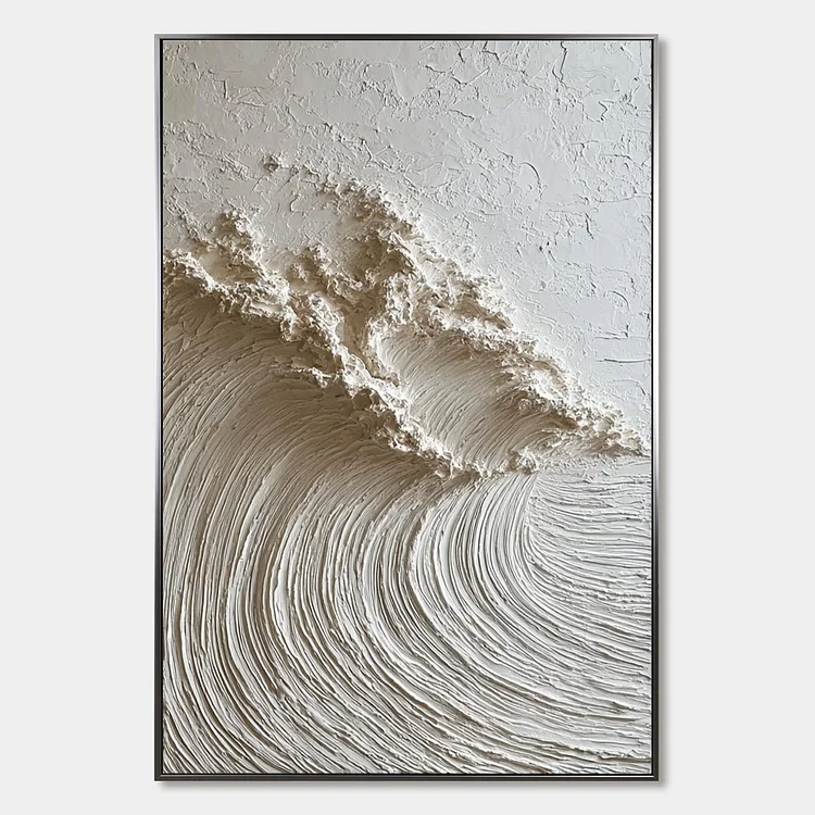 WHITE WAVE: Textured Minimalist 3D Oil Painting（Canvas painting）