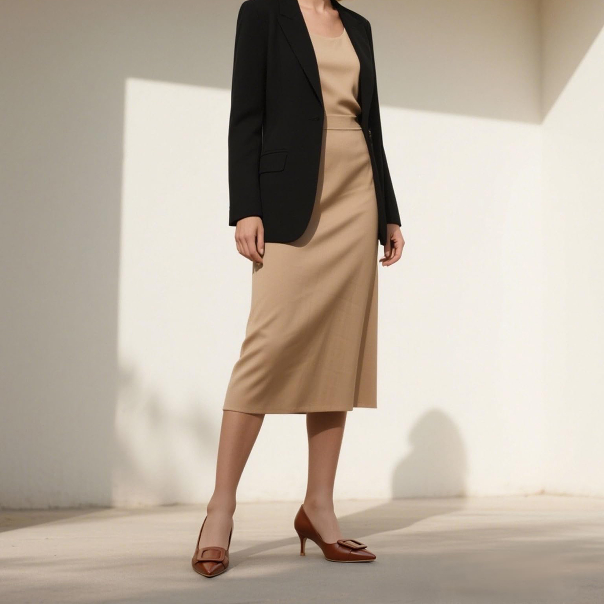 60mm Pointed Toe Square Buckle Decoration Kitten Heels Daily Pumps for Women Matte-MERUMOTE