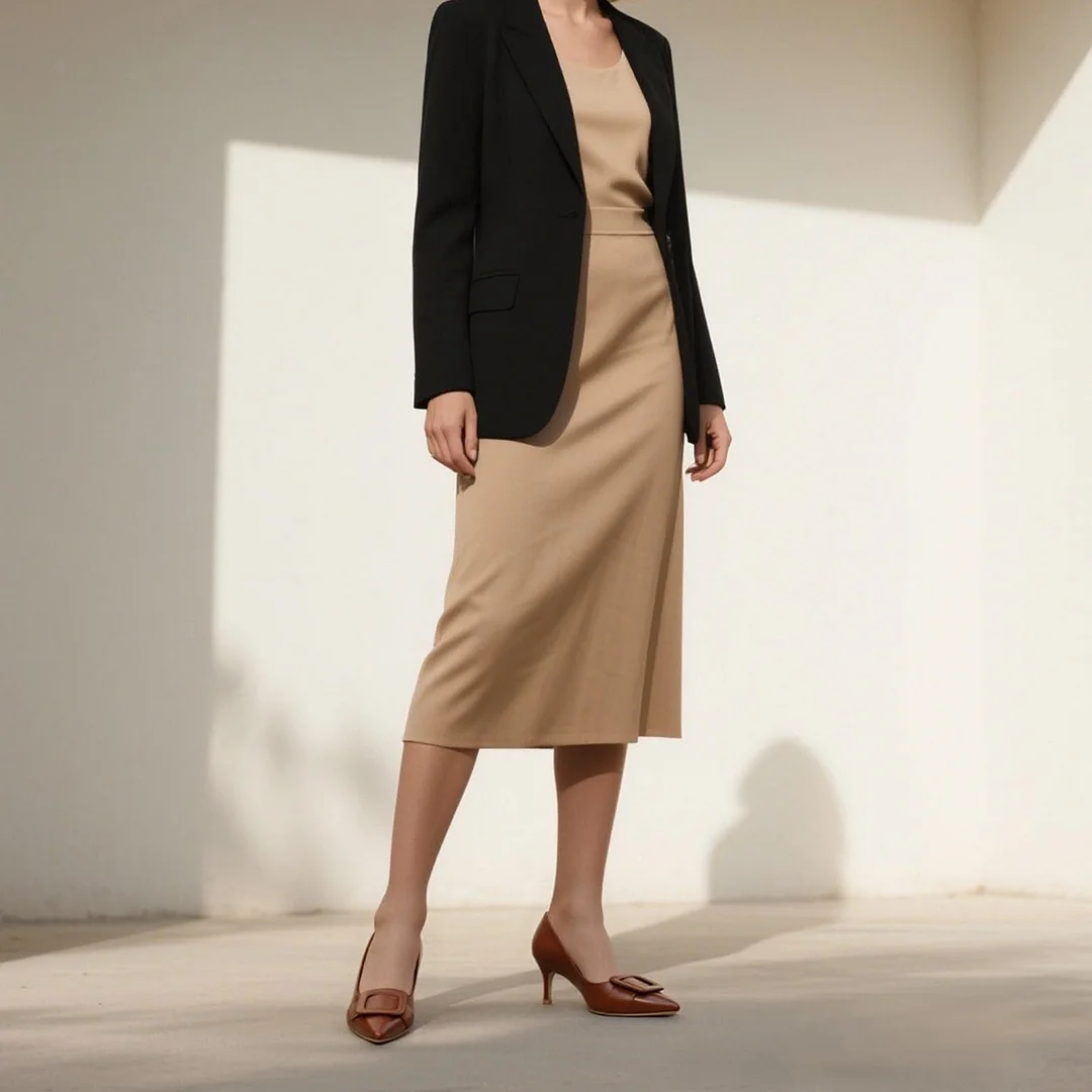 60mm Pointed Toe Square Buckle Decoration Kitten Heels Daily Pumps for Women Matte-MERUMOTE