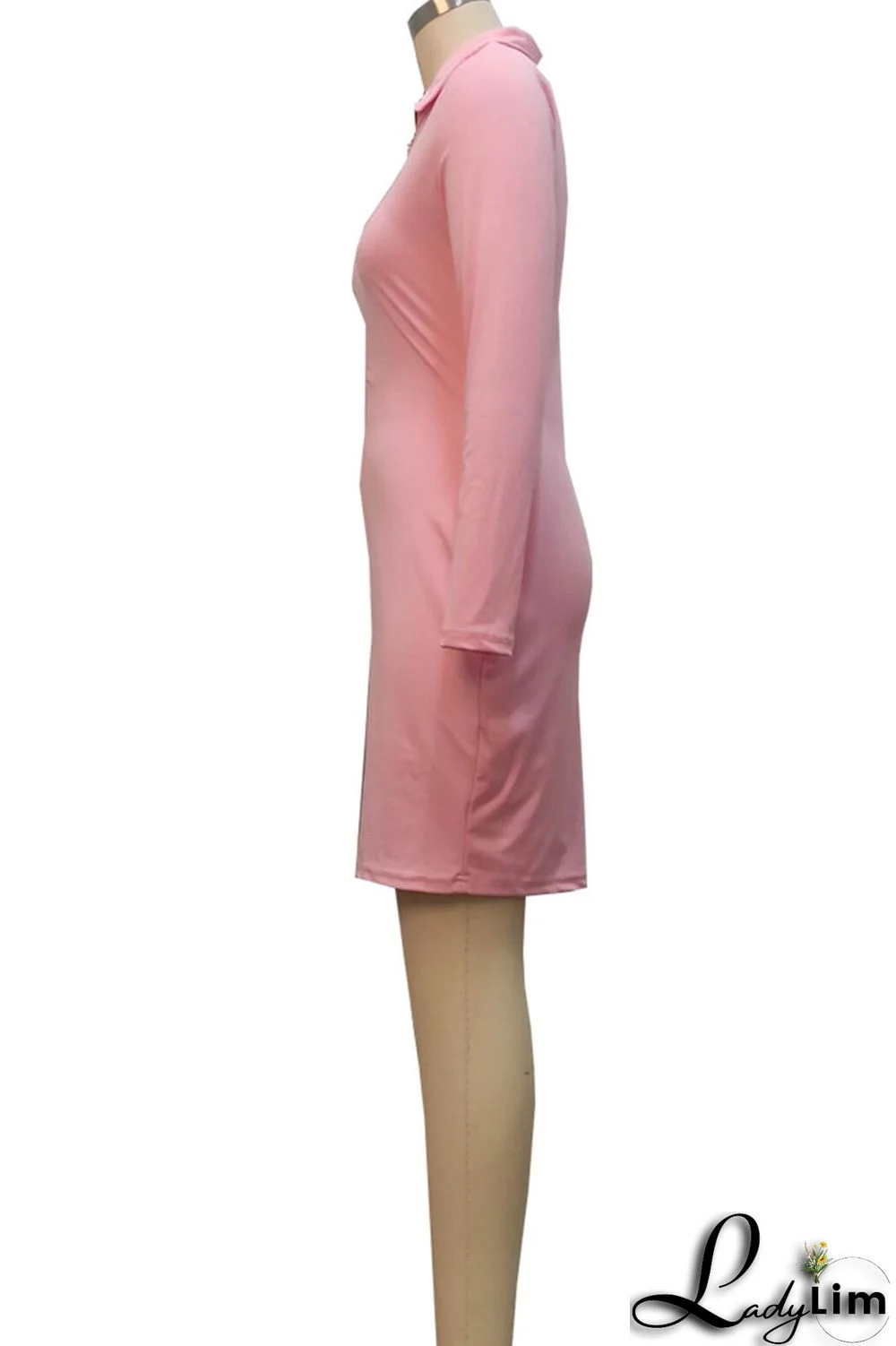 Pink Sexy Solid Split Joint Zipper Collar One Step Skirt Dresses