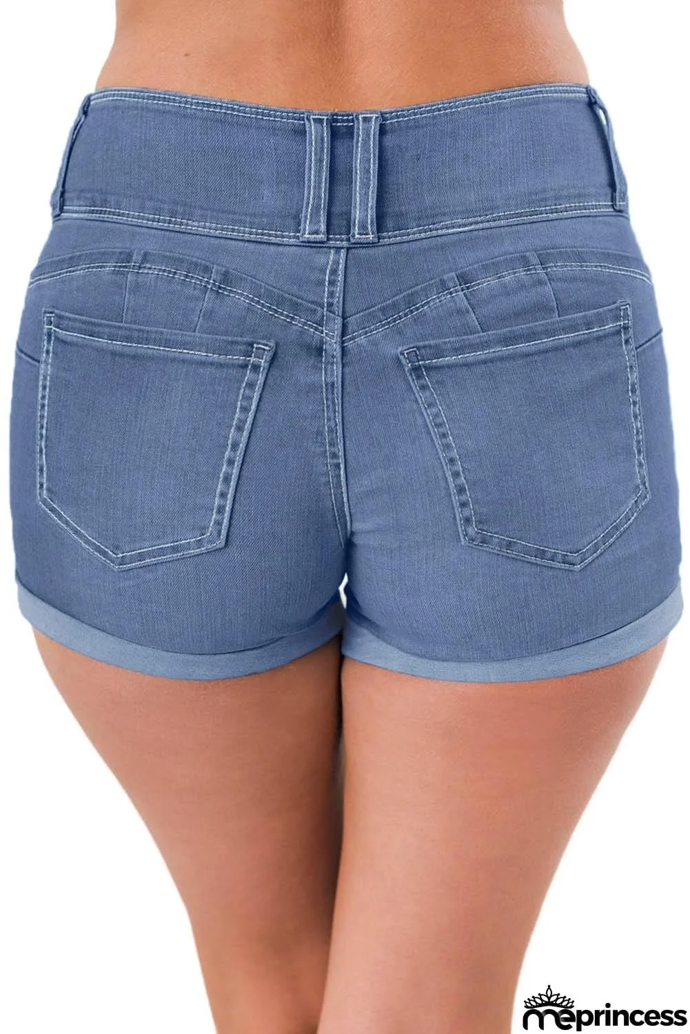 Light Blue Triple Button High Waisted Denim Shorts