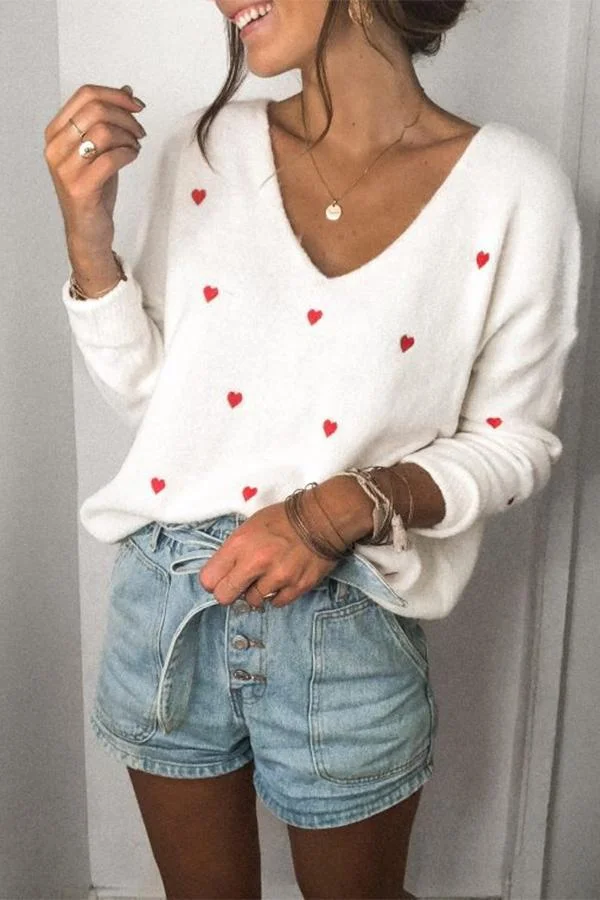 Womens Love Print Long Sleeve Sweater-Allyzone-Allyzone